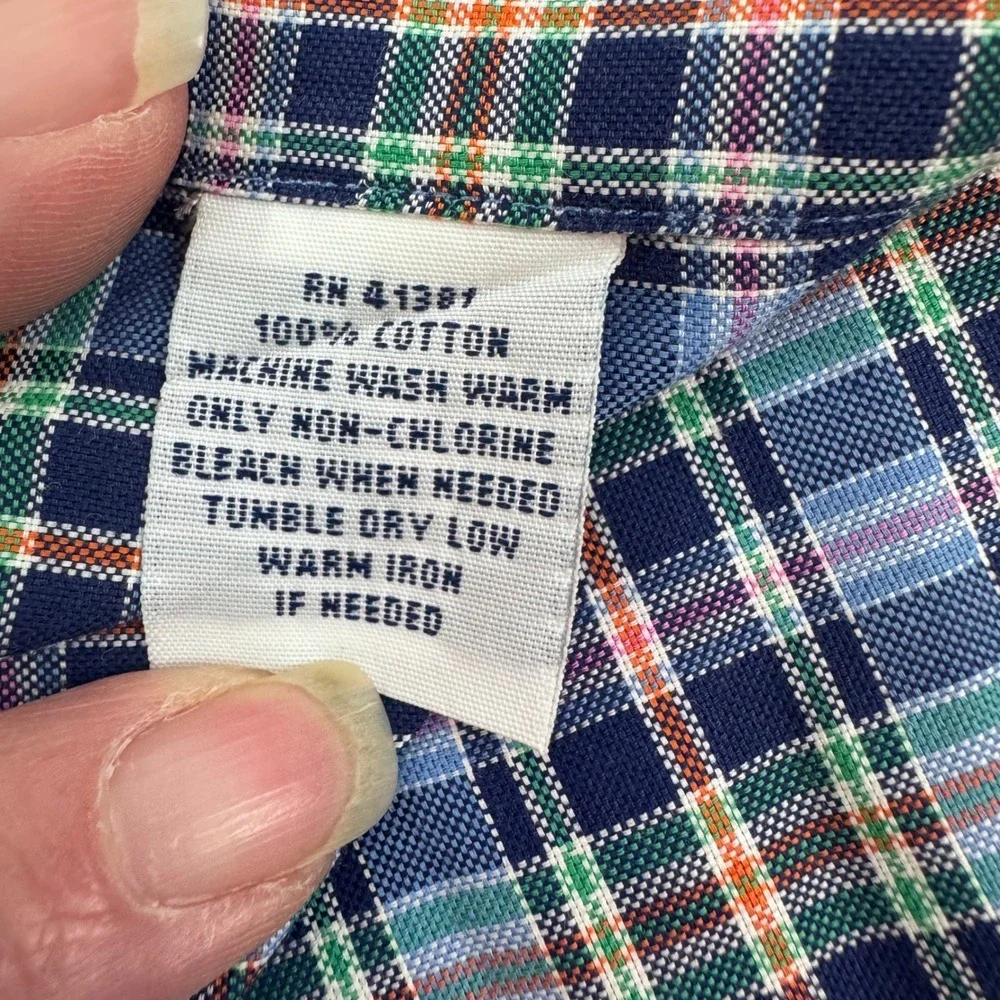 Polo Ralph Lauren Button Men Large Blue Multi Plaid Cotton Long Sleeve Shirt